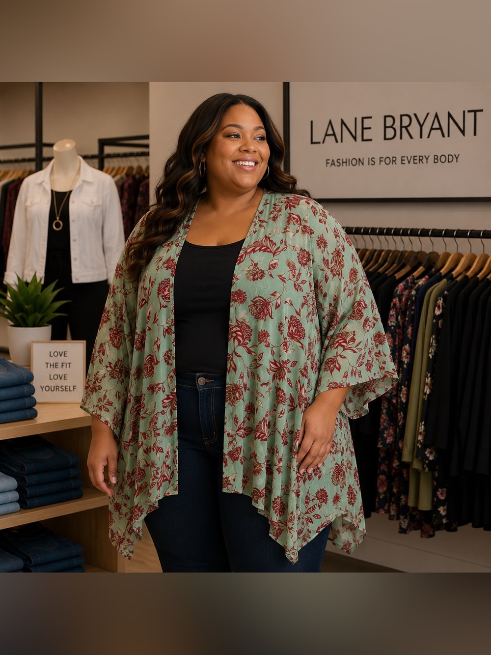 Lane Bryant Mint Floral Sheer Kimono (OS)